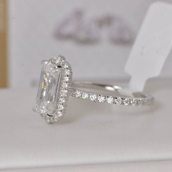GRA Certified Emerald Cut Moissanite Ring 8.35ct Full Eternity Engagement - Picture 7 of 9